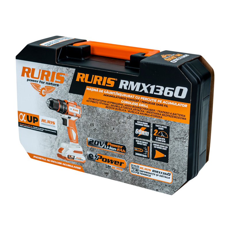 Masina de gaurit/insurubat cu percutie pe acumulator Ruris rmx1360